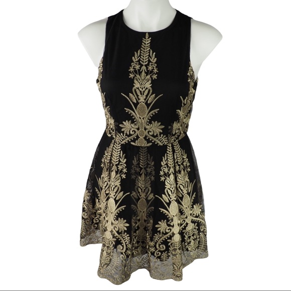 Altar'd State Dresses & Skirts - Altar’d state M black gold embroidered FNF dress